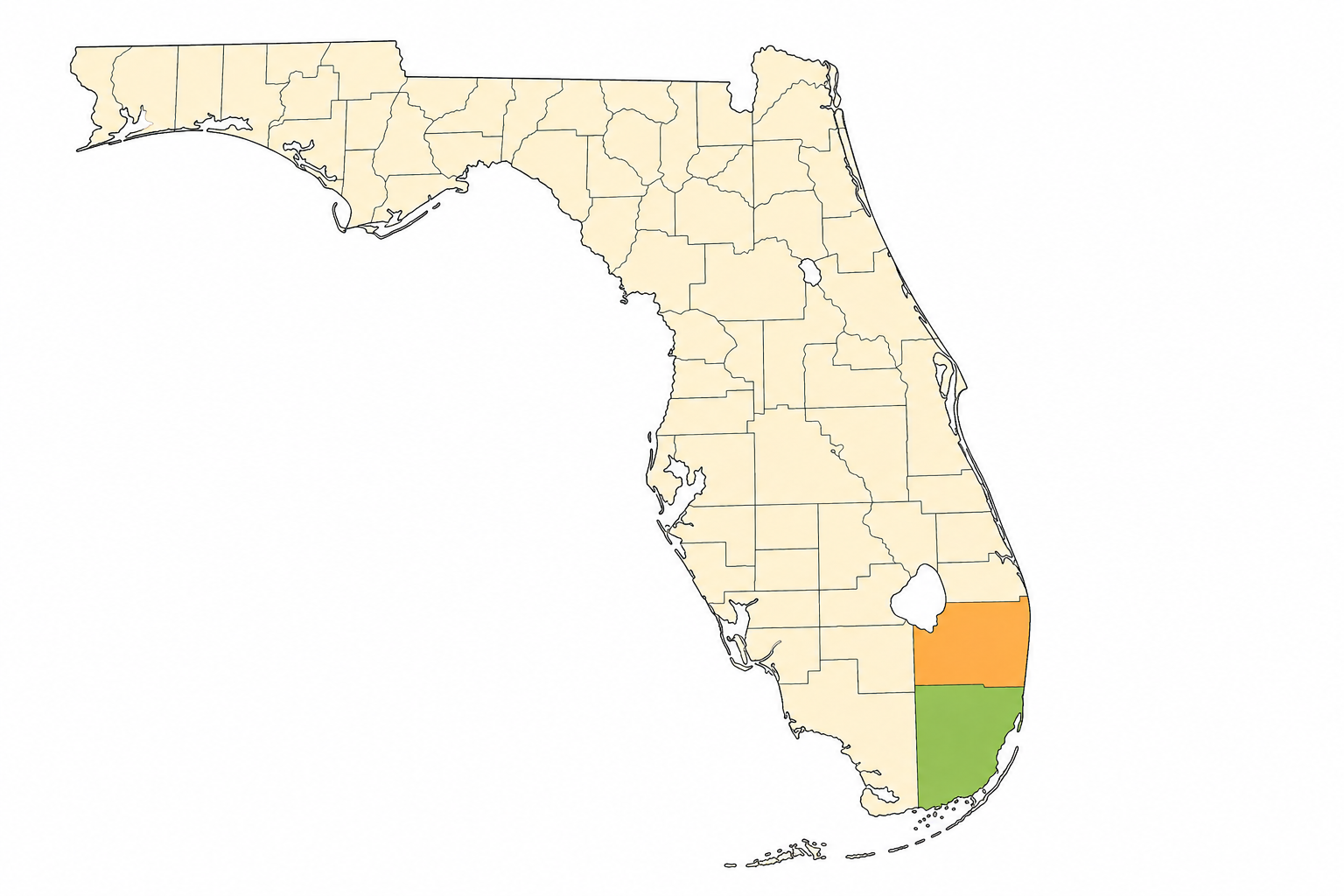 Map of Florida with Broward and Miami-Dade counties highlighted